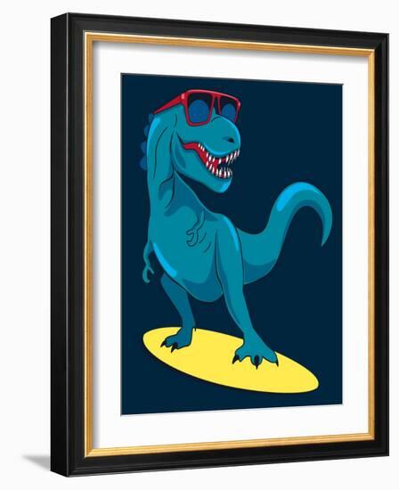 Surfer, Dinosaur, Monster Vector Design for Tee-braingraph-Framed Art Print