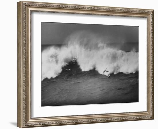 Surfer Fred Van Dyke Riding Giant Wave-George Silk-Framed Photographic Print