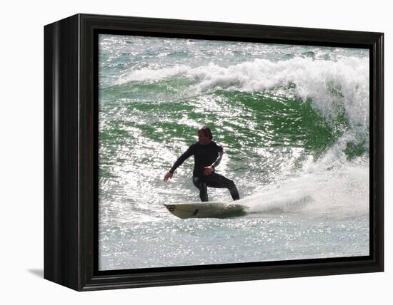 Surfer Goes Right at Tamarack Surf Beach, Carlsbad, California, USA-Nancy & Steve Ross-Framed Premier Image Canvas