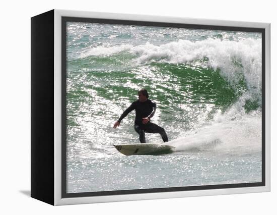 Surfer Goes Right at Tamarack Surf Beach, Carlsbad, California, USA-Nancy & Steve Ross-Framed Premier Image Canvas