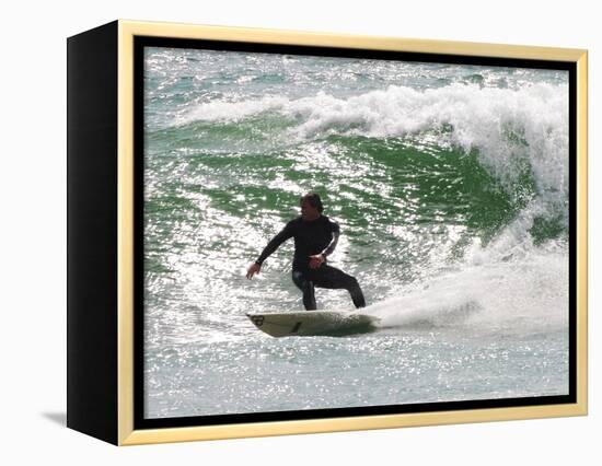 Surfer Goes Right at Tamarack Surf Beach, Carlsbad, California, USA-Nancy & Steve Ross-Framed Premier Image Canvas