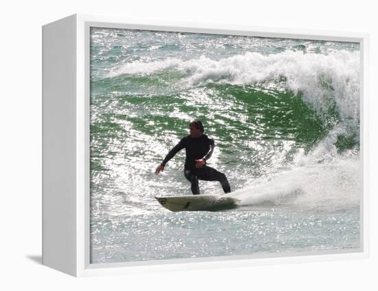 Surfer Goes Right at Tamarack Surf Beach, Carlsbad, California, USA-Nancy & Steve Ross-Framed Premier Image Canvas