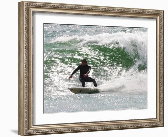 Surfer Goes Right at Tamarack Surf Beach, Carlsbad, California, USA-Nancy & Steve Ross-Framed Photographic Print