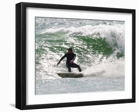 Surfer Goes Right at Tamarack Surf Beach, Carlsbad, California, USA-Nancy & Steve Ross-Framed Photographic Print