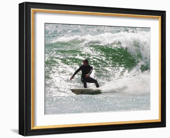 Surfer Goes Right at Tamarack Surf Beach, Carlsbad, California, USA-Nancy & Steve Ross-Framed Photographic Print