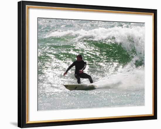 Surfer Goes Right at Tamarack Surf Beach, Carlsbad, California, USA-Nancy & Steve Ross-Framed Photographic Print