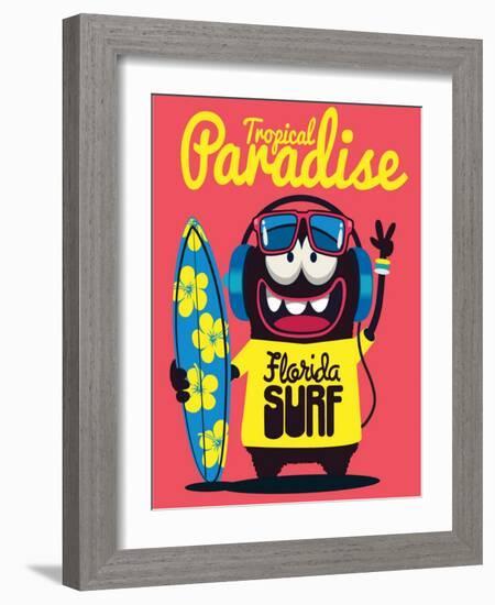 Surfer Monster-braingraph-Framed Art Print