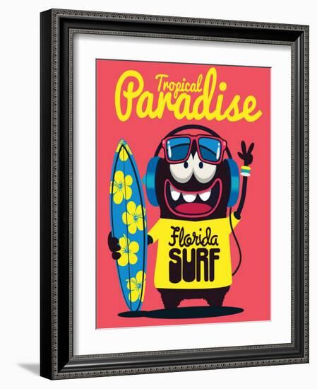 Surfer Monster-braingraph-Framed Art Print