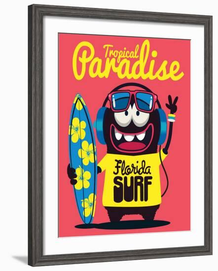 Surfer Monster-braingraph-Framed Art Print