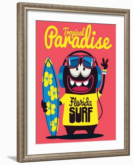 Surfer Monster-braingraph-Framed Art Print