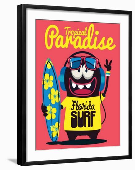 Surfer Monster-braingraph-Framed Art Print