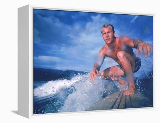 Surfer Nick Beck Riding His Surfboard in the Waters Off Hawaii-George Silk-Framed Premier Image Canvas
