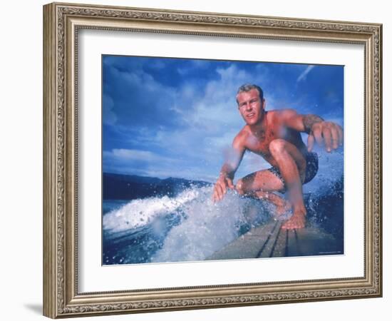 Surfer Nick Beck Riding His Surfboard in the Waters Off Hawaii-George Silk-Framed Photographic Print