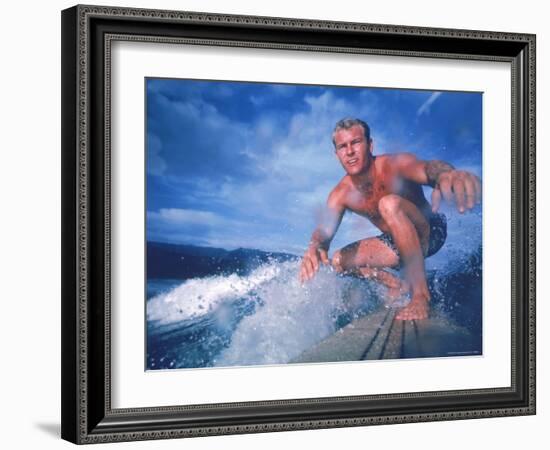 Surfer Nick Beck Riding His Surfboard in the Waters Off Hawaii-George Silk-Framed Photographic Print