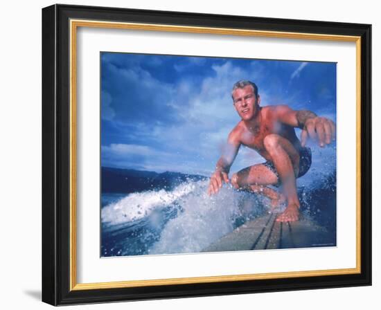 Surfer Nick Beck Riding His Surfboard in the Waters Off Hawaii-George Silk-Framed Photographic Print