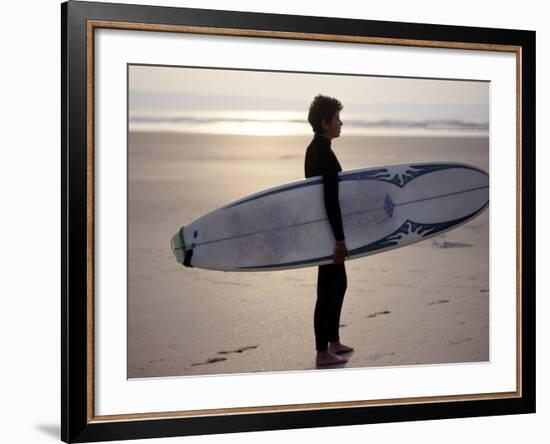 Surfer on a Beach, North Devon, England-Lauree Feldman-Framed Photographic Print