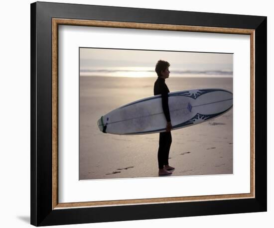 Surfer on a Beach, North Devon, England-Lauree Feldman-Framed Photographic Print