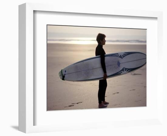 Surfer on a Beach, North Devon, England-Lauree Feldman-Framed Photographic Print