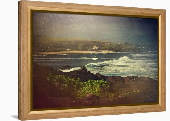 Surfer on a Waverunner in the Water at Hookipa Beach in Maui with the West Maui Mountains-pdb1-Framed Premier Image Canvas