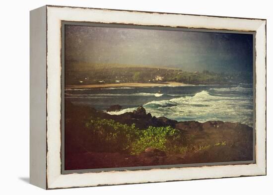 Surfer on a Waverunner in the Water at Hookipa Beach in Maui with the West Maui Mountains-pdb1-Framed Premier Image Canvas