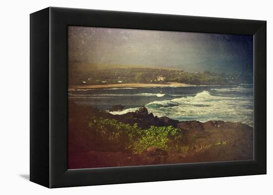 Surfer on a Waverunner in the Water at Hookipa Beach in Maui with the West Maui Mountains-pdb1-Framed Premier Image Canvas