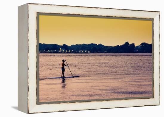 Surfer Paddling Shelter Island NY Color-null-Framed Stretched Canvas