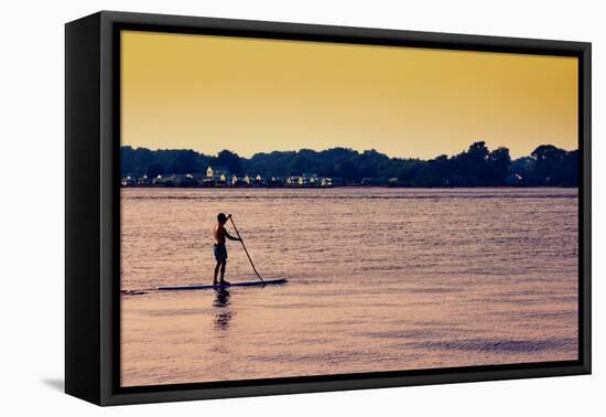 Surfer Paddling Shelter Island NY Color-null-Framed Stretched Canvas