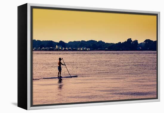 Surfer Paddling Shelter Island NY Color-null-Framed Stretched Canvas