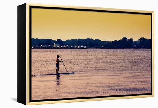 Surfer Paddling Shelter Island NY Color-null-Framed Stretched Canvas