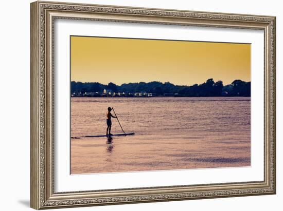Surfer Paddling Shelter Island NY Color-null-Framed Photo