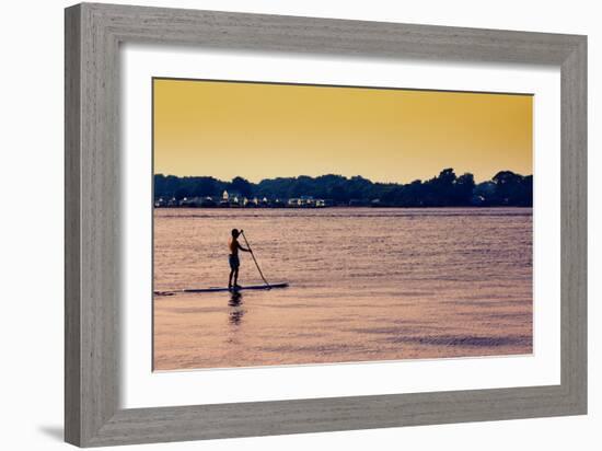 Surfer Paddling Shelter Island NY Color-null-Framed Photo