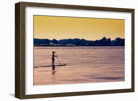 Surfer Paddling Shelter Island NY Color-null-Framed Photo