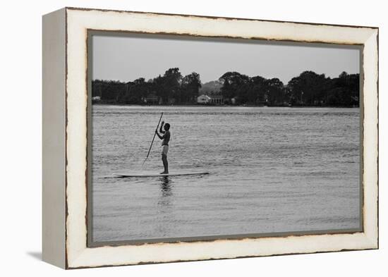 Surfer Paddling Shelter Island NY-null-Framed Stretched Canvas
