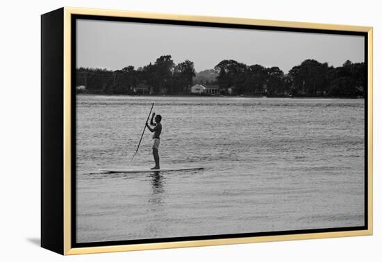 Surfer Paddling Shelter Island NY-null-Framed Stretched Canvas