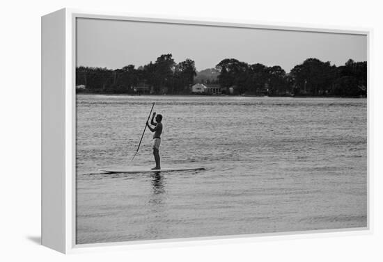Surfer Paddling Shelter Island NY-null-Framed Stretched Canvas
