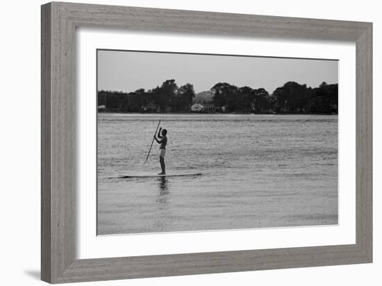 Surfer Paddling Shelter Island NY-null-Framed Photo