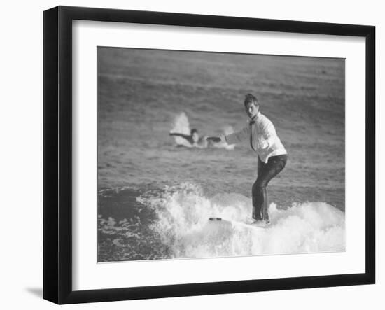 Surfer Riding a Wave While Wearing a Tuxedo-Allan Grant-Framed Photographic Print