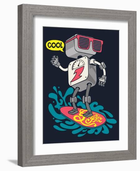 Surfer Robot Vector Design for Tee-braingraph-Framed Art Print