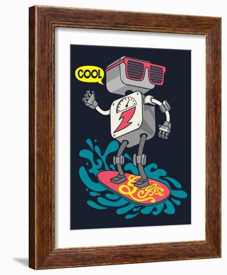 Surfer Robot Vector Design for Tee-braingraph-Framed Art Print