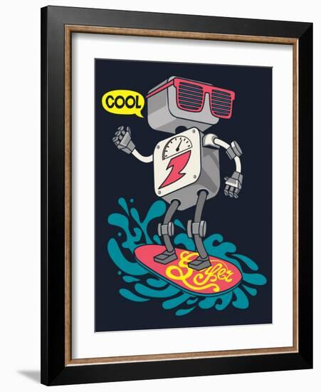 Surfer Robot Vector Design for Tee-braingraph-Framed Art Print