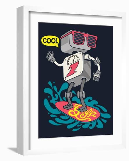 Surfer Robot Vector Design for Tee-braingraph-Framed Art Print