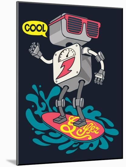 Surfer Robot Vector Design for Tee-braingraph-Mounted Art Print