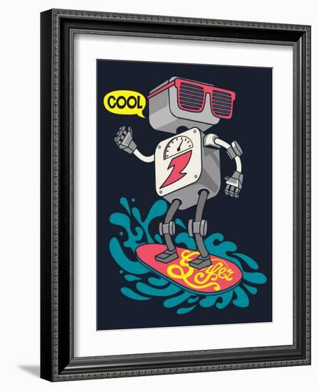 Surfer Robot Vector Design for Tee-braingraph-Framed Art Print