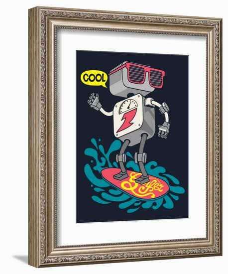 Surfer Robot Vector Design for Tee-braingraph-Framed Art Print