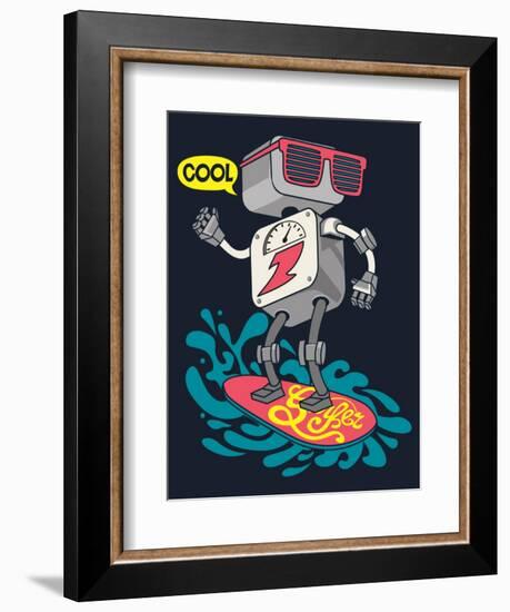 Surfer Robot Vector Design for Tee-braingraph-Framed Art Print