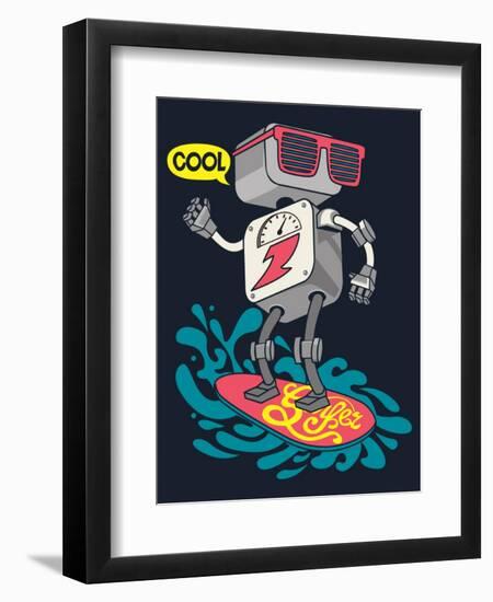 Surfer Robot Vector Design for Tee-braingraph-Framed Art Print