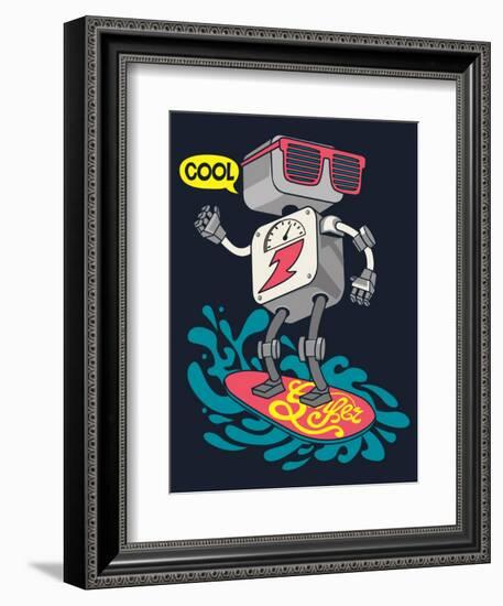 Surfer Robot Vector Design for Tee-braingraph-Framed Art Print