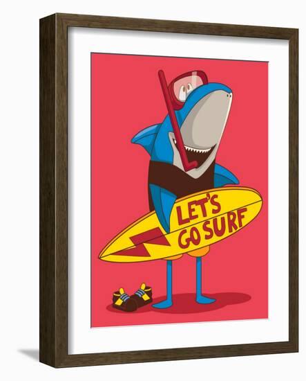 Surfer Shark Cartoon Character Design-braingraph-Framed Art Print