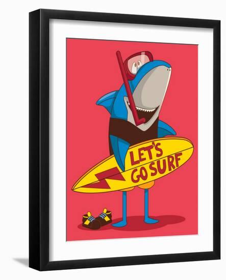 Surfer Shark Cartoon Character Design-braingraph-Framed Art Print