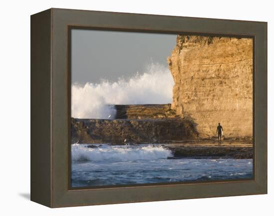 Surfer Sizing Up the Challenge, Santa Cruz Coast, California, USA-Tom Norring-Framed Premier Image Canvas